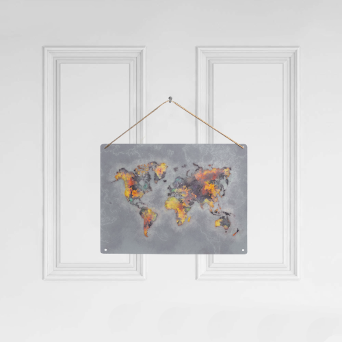 world map grey #map #worldmap Metal Tin Sign 16"x12"