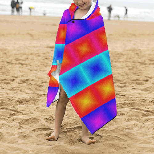 Red yellow blue orange multicolored multiple squares Kids' Hooded Bath Towels