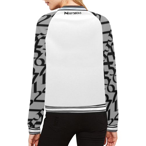 NUMBERS Collection 1234567 White/Gray/Blk All Over Print Bomber Jacket for Women (Model H21)