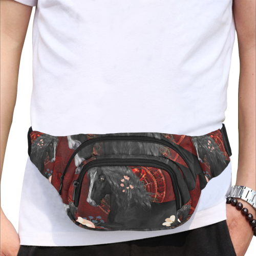 Black horse with flowers Fanny Pack/Small (Model 1677)