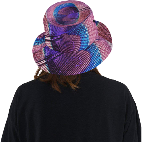 Purple Peacock Feather All Over Print Bucket Hat