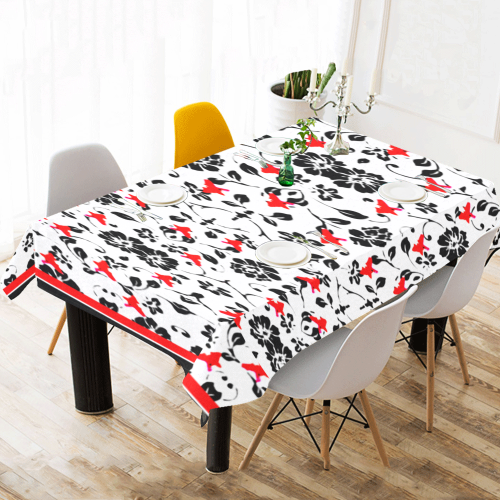 Tiny red and black florals cotton linen tablecloth 60x120 Cotton Linen Tablecloth 60"x120"