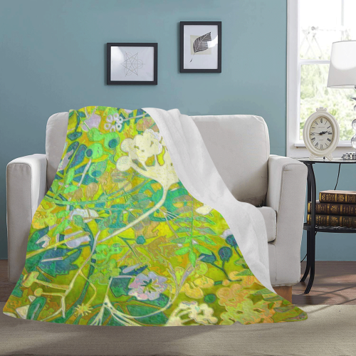 floral 1 vintage abstract in green Ultra-Soft Micro Fleece Blanket 60"x80"