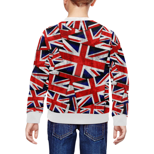 Union Jack British UK Flag - White Trim All Over Print Crewneck Sweatshirt for Kids (Model H29)
