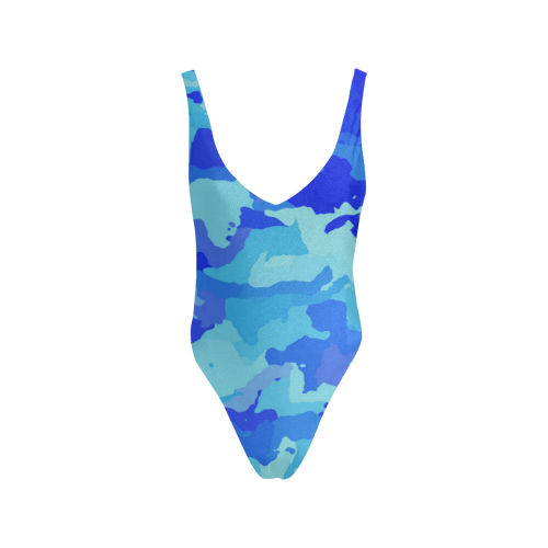 camouflage blue Sexy Low Back One-Piece Swimsuit (Model S09)