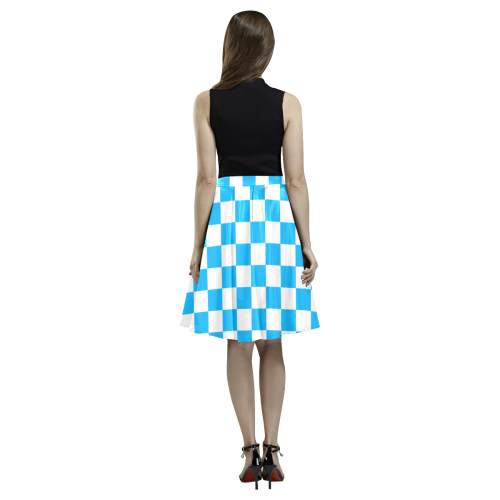 Blue and White Checkerboard Melete Pleated Midi Skirt (Model D15)