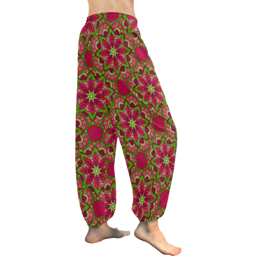 Burgundy Mandala Floral Women's All Over Print Harem Pants (Model L18)