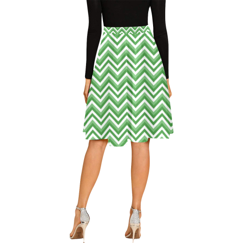Green Chevron Melete Pleated Midi Skirt (Model D15)