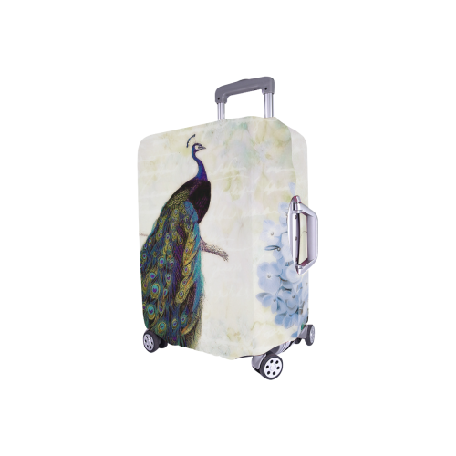 blue peacock and hydrangea Luggage Cover/Small 18"-21"