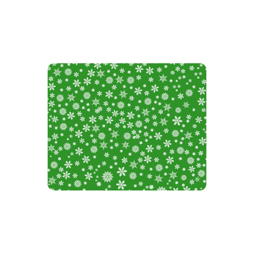 Christmas White Snowflakes on Green Rectangle Mousepad