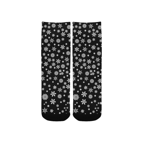 Christmas White Snowflakes on Black Custom Socks for Kids