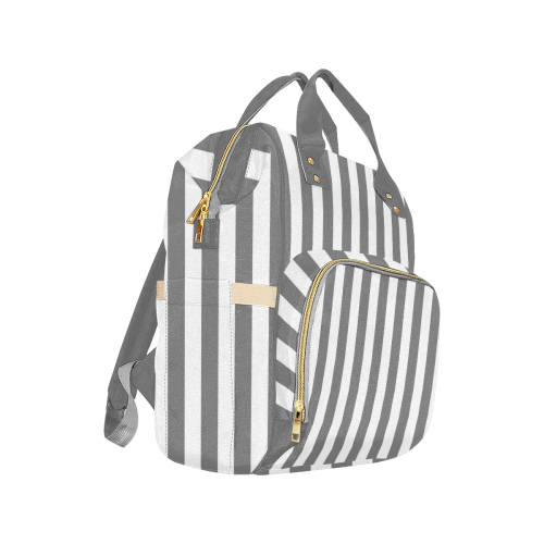 Grey Stripe Pattern Multi-Function Diaper Backpack/Diaper Bag (Model 1688)
