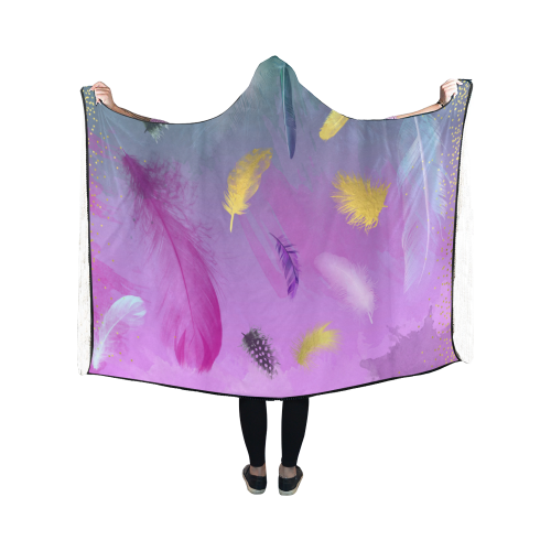 Dancing Feathers - Pink and Green Hooded Blanket 50''x40''