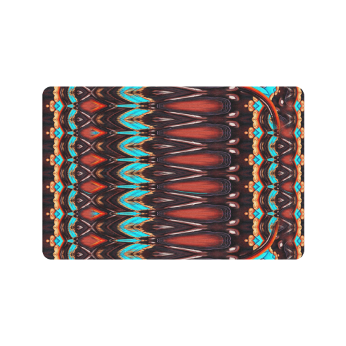 K172 Wood and Turquoise Abstract Doormat 24"x16" (Black Base)