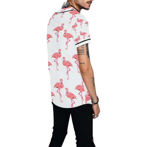 Pink Flamingos Pattern All Over Print Baseball Jersey for Men (Model T50)