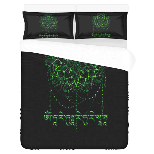 Mandala with Green Tara Mantra 3-Piece Bedding Set