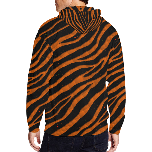 Ripped SpaceTime Stripes - Orange All Over Print Full Zip Hoodie for Men/Large Size (Model H14)