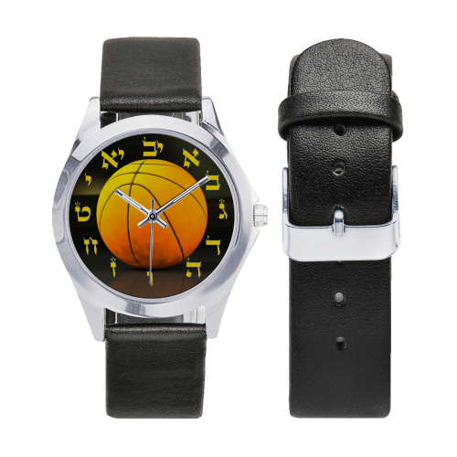 basketball bar mitzva Unisex Silver-Tone Round Leather Watch (Model 216)