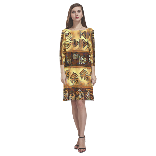 WooBoo Stripes Gold Rhea Loose Round Neck Dress(Model D22)