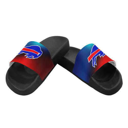 Red & Blue Buffalo Logo Design White Outline Men's Slide Sandals (Model 057)