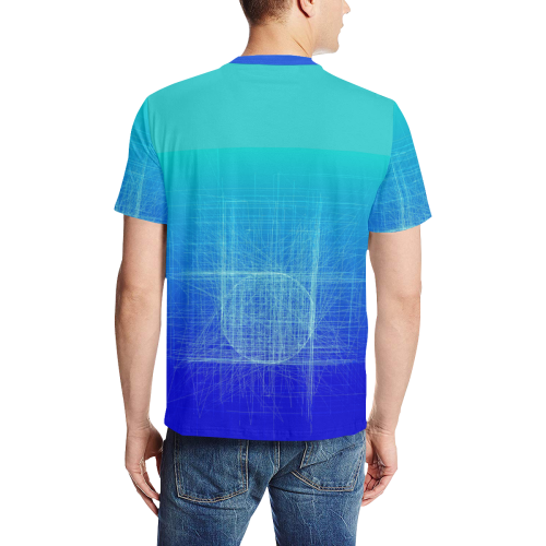 Frosty Blue Retro Glitch Men's All Over Print T-Shirt (Solid Color Neck) (Model T63)
