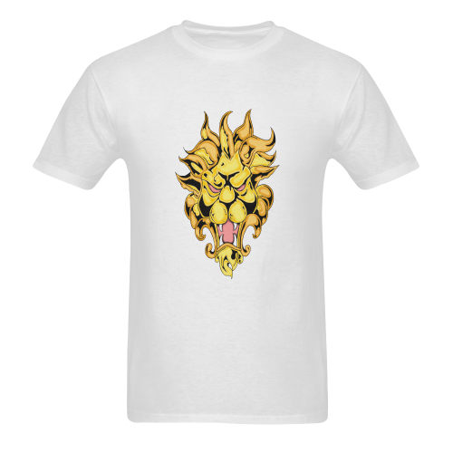 Gold Metallic Lion White Men's T-shirt in USA Size (Front Printing Only) (Model T02)