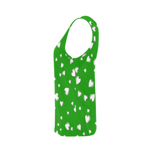 White Hearts Floating on Green All Over Print Tank Top for Women (Model T43)