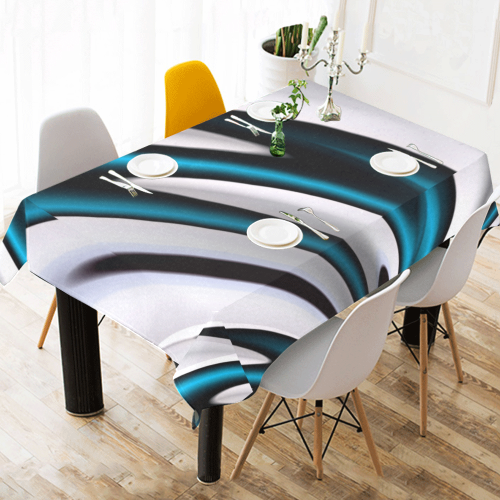 Blue White Black Fractal Art Cotton Linen Tablecloth 52"x 70"