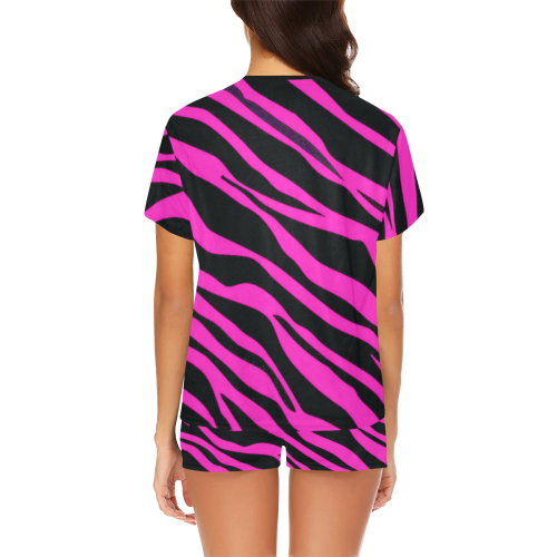 Hot Pink Zebra Stripes Women's Short Pajama Set