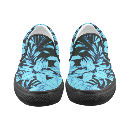 blue floral watercolor 2 Slip-on Canvas Shoes for Men/Large Size (Model 019)