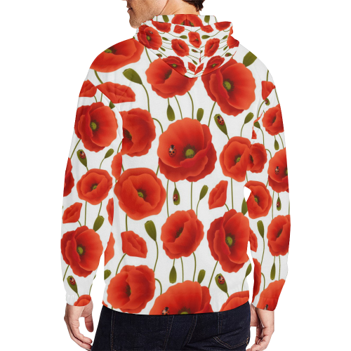 Poppy Pattern All Over Print Full Zip Hoodie for Men/Large Size (Model H14)