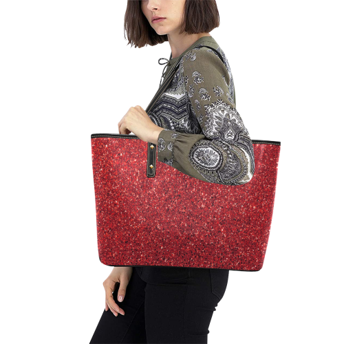 Red Glitter Chic Leather Tote Bag (Model 1709)