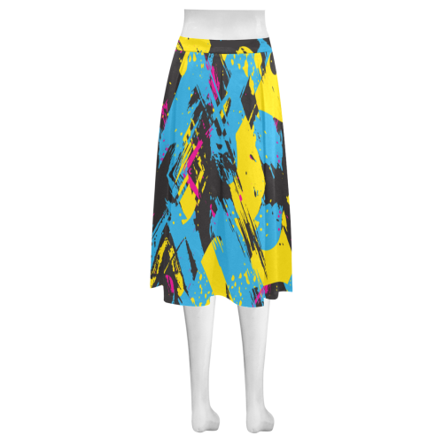 Colorful paint stokes on a black background Mnemosyne Women's Crepe Skirt (Model D16)