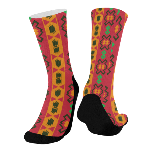 Tribal shapes in retro colors (2) Mid-Calf Socks (Black Sole)