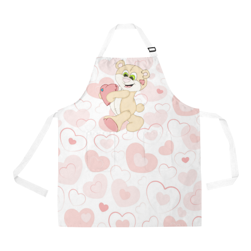 Pink Hearts Teddy All Over Print Apron