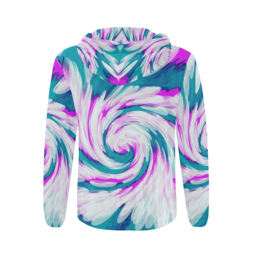 Turquoise Pink Tie Dye Swirl Abstract All Over Print Full Zip Hoodie for Men/Large Size (Model H14)