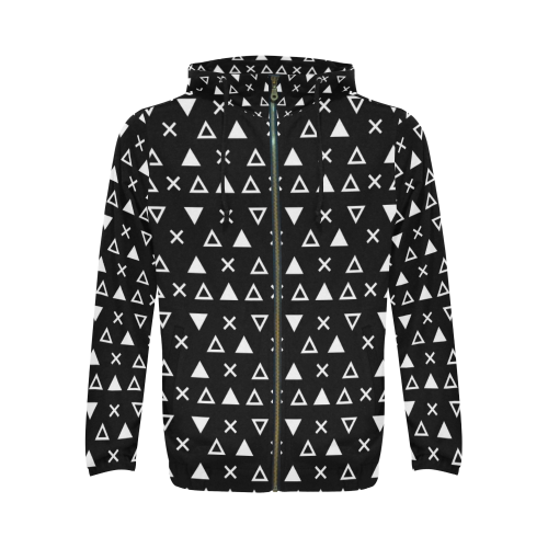 Geo Line Triangle All Over Print Full Zip Hoodie for Men/Large Size (Model H14)