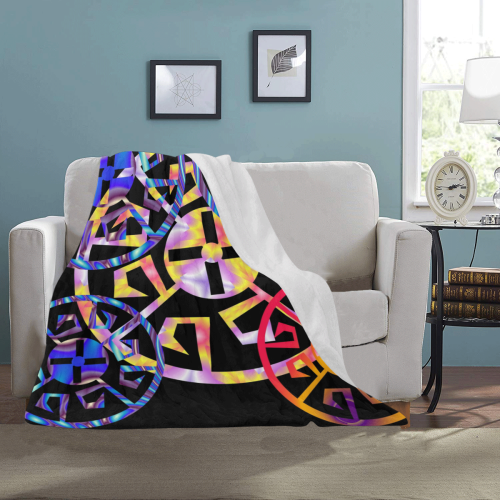 Rainbow Multicolored Aztec Wheels Ultra-Soft Micro Fleece Blanket 40"x50"
