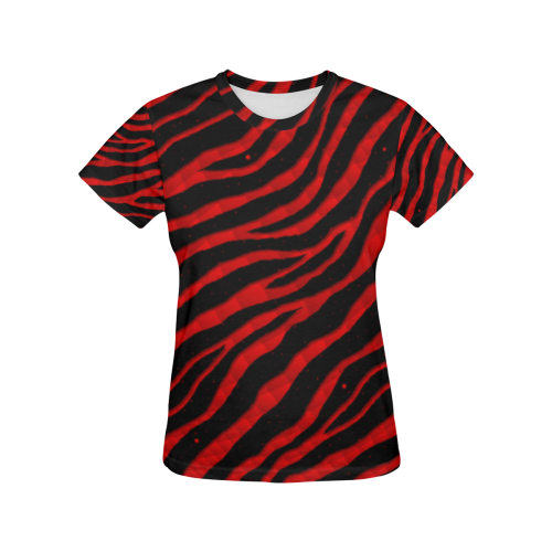 Ripped SpaceTime Stripes - Red All Over Print T-Shirt for Women (USA Size) (Model T40)