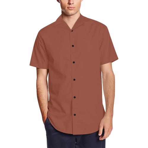 color chestnut Men's Short Sleeve Shirt with Lapel Collar (Model T54)