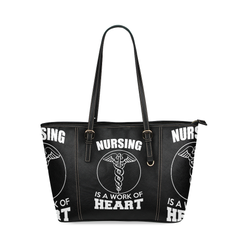 NURSING IS A WORK OF HEART BLACK Leather Tote Bag/Large (Model 1640)
