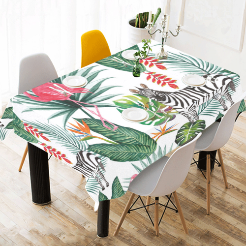 Awesome Flamingo And Zebra Cotton Linen Tablecloth 52"x 70"