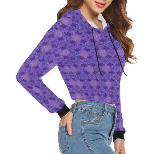 FLOWER OF LIFE stamp pattern purple violet All Over Print Crop Hoodie for Women (Model H22)