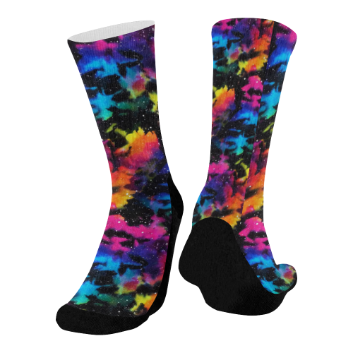 Tie Dye Rainbow Galaxy Mid-Calf Socks (Black Sole)