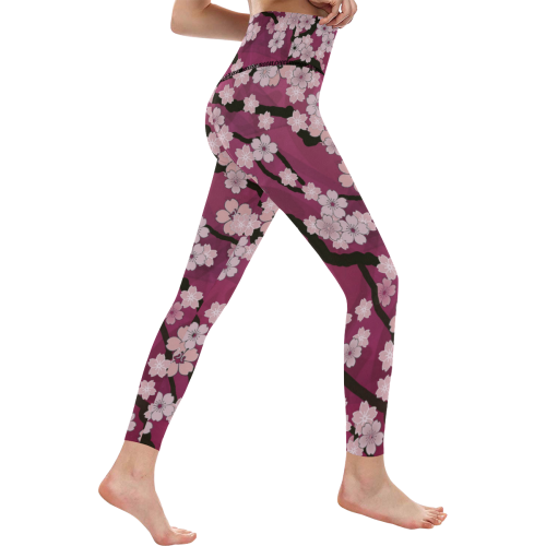 Sakura Breeze Peaceful Plum Women's All Over Print High-Waisted Leggings (Model L36)