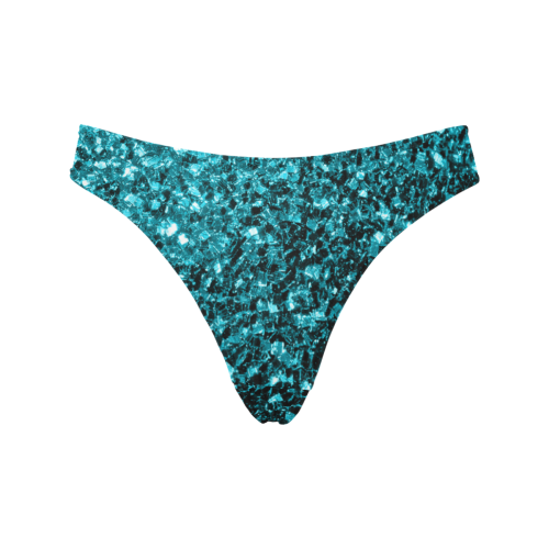 Beautiful Aqua blue glitter sparkles Women's All Over Print Thongs (Model L30)