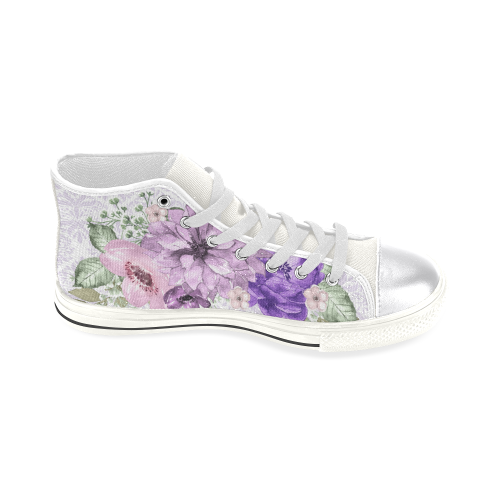 Purple Flower Shoes, Sweet Girl Women's Classic High Top Canvas Shoes (Model 017)