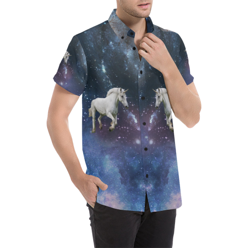 Unicorn and Space Men's All Over Print Short Sleeve Shirt (Model T53)