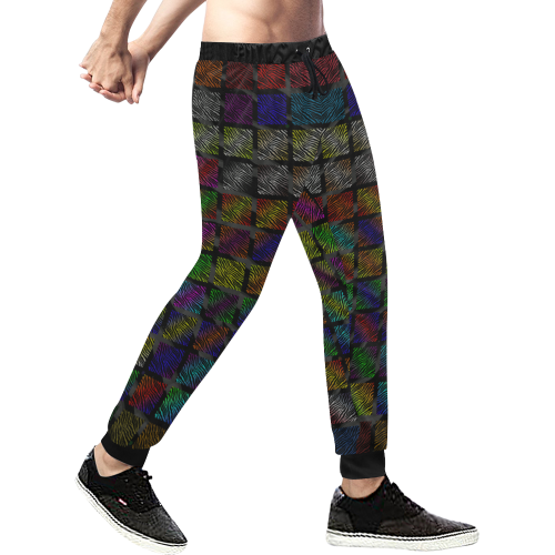 Ripped SpaceTime Stripes Collection Men's All Over Print Sweatpants (Model L11)