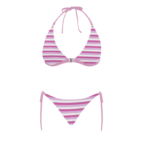 Pink Stripes Orchid Buckle Front Halter Bikini Swimsuit (Model S08)